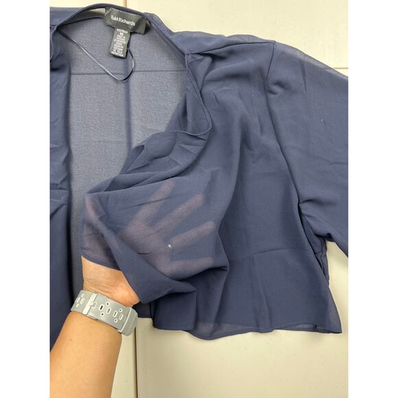 R&M Richards Women Medium Blue Sheer Long Sleeve Shrug Coverup Flyaway Top - Picture 3 of 9